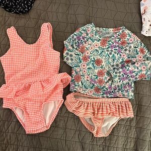 Two cat & Jack swimsuits size 5t gingham one piece swimsuit & floral rashguard